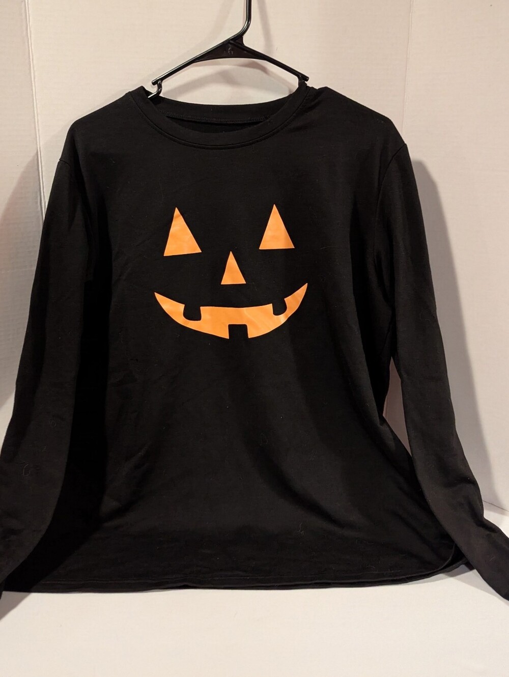 Halloween Pumpkin Long Sleeve T Shirt Black Orange Jack O Lantern Face Size XL
